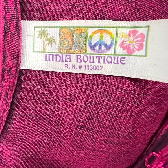 INDIA BOUTIQUE Boho Crinkle Cotton Embroidered Button Front Tunic Bell Sleeves - Picture 5 of 6
